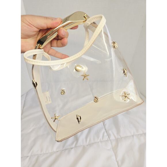 Y2k A New Day Boho Mini Slouchy Embellished Seashells Handbag See Through Clear - Picture 3 of 11